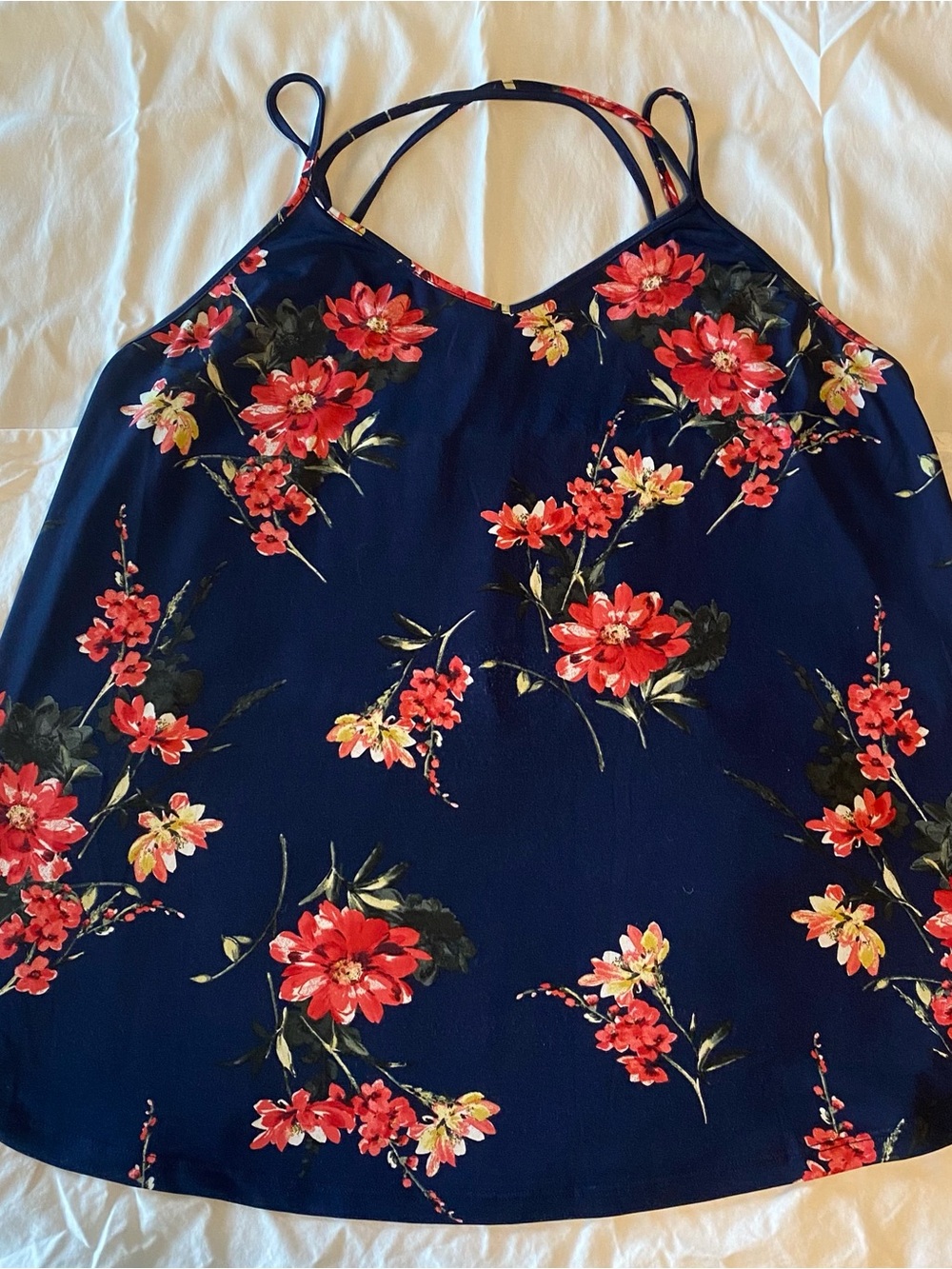 Women’s Navy Floral Strappy Cami Top 2X